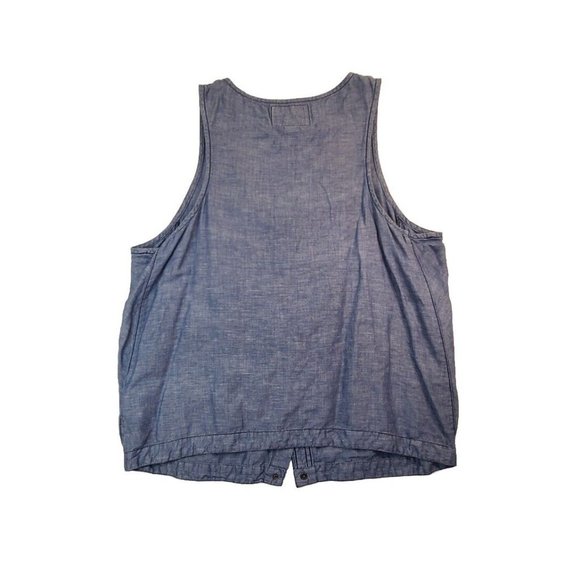 Levi's Linen Blend Blouse Women's Blue Denim Wash Button Sleeveless Tank XS Vest - Picture 3 of 6